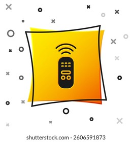 Black Smart remote control system icon isolated on white background. Internet of things concept with wireless connection. Yellow square button. Vector
