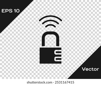 Black Smart safe combination lock icon isolated on transparent background. Combination padlock. Security, safety, protection, password, privacy.  Vector