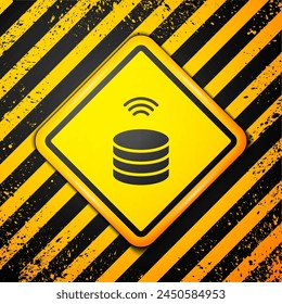 Black Smart Server, Data, Web Hosting icon isolated on yellow background. Internet of things concept with wireless connection. Warning sign. Vector
