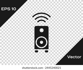 Icono de sistema de altavoces estéreo inteligente negro aislado sobre fondo transparente. Altavoces del sistema de sonido. Internet de las cosas concepto con conexión inalámbrica.  Vector