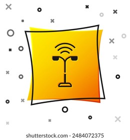 Black Smart street light system icon isolated on white background. Internet of things concept with wireless connection. Yellow square button. Vector