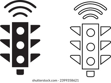 Icono del sistema de semáforo Black Smart. Internet de cosas con conexión inalámbrica.