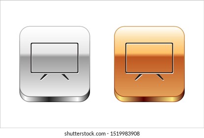 Black Smart Tv icon isolated on white background. Television sign. Silver-gold square button. Vector Illustration