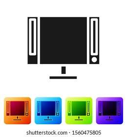 Black Smart Tv icon isolated on white background. Television sign. Set icons in color square buttons. Vector Illustration