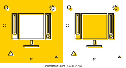 Black Smart Tv icon isolated on yellow and white background. Television sign. Random dynamic shapes. Vector Illustration
