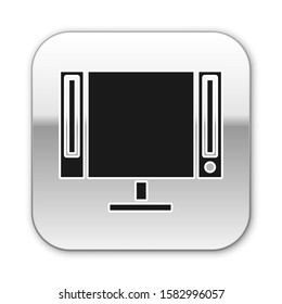 Black Smart Tv icon isolated on white background. Television sign. Silver square button. Vector Illustration
