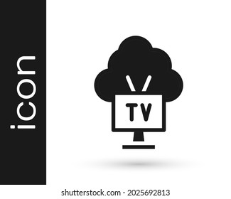 Schwarzes Smart-TV-Symbol einzeln auf weißem Hintergrund. Fernsehzeichen.  Vektorgrafik