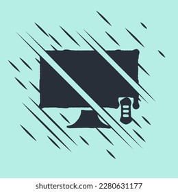 Black Smart Tv icon isolated on green background. Television sign. Glitch style. Vector Illustration