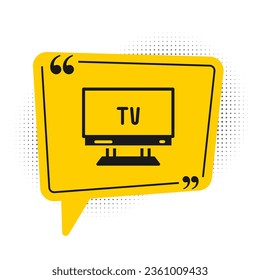 Icono de la televisión inteligente negra aislado en fondo blanco. Cartel de televisión. Símbolo amarillo de burbuja de habla. Vector
