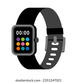 Black smart watch, clock, time illustration.
