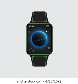 Black smart watch logo with decor. Vector eps10 illustration. Isolated smart watch sign. Smart watch vector symbol. Smart watch.