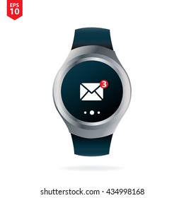 Black Smart Watch Wearable Device Illustration with unread message on the screen