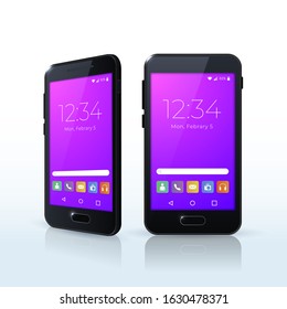 Black Smartphone with Apps on White Background . Isolated Vector Elements