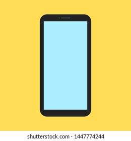 black smartphone with blank blue screen isolated on yellow background, vector illustration 