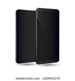 Black smartphone. Blank mockup for user interface design and mobile application.Front and back perspective view.