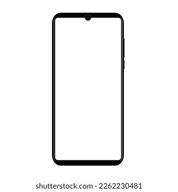 Black smartphone with blank screen isolated on white background. Mockup to showcasing mobile web-site design or screenshots your applications. Vector illustration