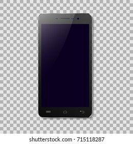 Black smartphone with blank screen isolated on transparent background. Vector illustration.