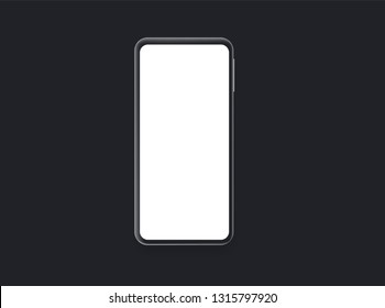 Black smartphone with blank black screen. Realistic vector mockup phone for visual ui app demonstration.