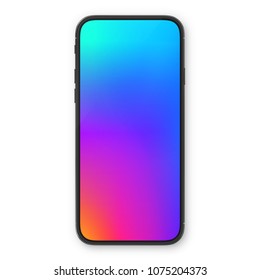 Black smartphone with blank white screen. High detailed realistic smartphone mockup. Mobile front view display template.