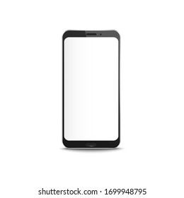 Black smartphone with blank white screen - realistic mockup. Modern mobile phone with empty display, smart technology equipment isolated on white background, vector illustration