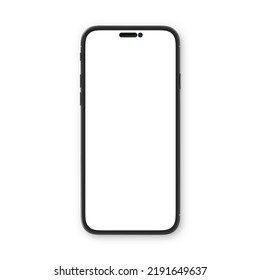 Black smartphone with blank white screen. High detailed realistic smartphone mockup. Mobile front view display template.