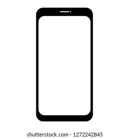 black smartphone with blank wide screen isolated on white background