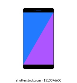 black smartphone with blue ad purple color screen display isolated on white background. vector illustration