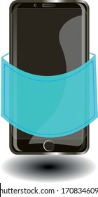 black smartphone in blue armband vector drawing