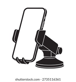 Black smartphone car mount with suction cup base isolated vector illustration