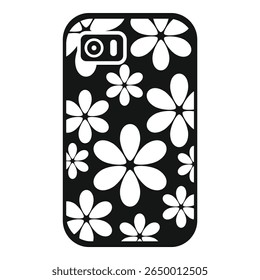 Black smartphone case with white flowers showing floral design for protecting mobile device
