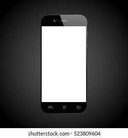 Black smartphone. Cellphone template. Mobile phone with blank screen. Vector illustration.