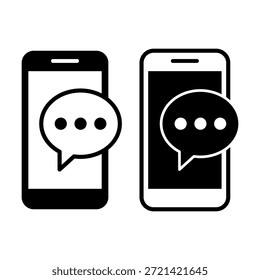 Black smartphone chat bubble icons ideal for messaging apps, communication tools, social platforms, and customer support.