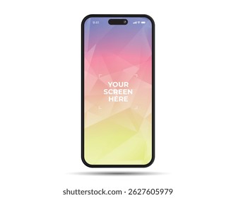 Black smartphone with colorful display isolated on white background