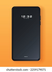 Schwarzes Smartphone-Konzept. Moderne Technologien und digitale Welt, Elektronikgeschäft. Touchscreen-Anzeige und Wireless-Verbindung. Darstellung des Gerätes. Realistische Vektorgrafik
