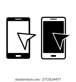 Icono negro del Hacer clic del cursor del teléfono inteligente que representa los toques, las selecciones y las interacciones táctiles para App y diseños móviles.