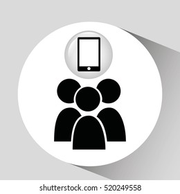 black smartphone device team group vector illustration eps 10