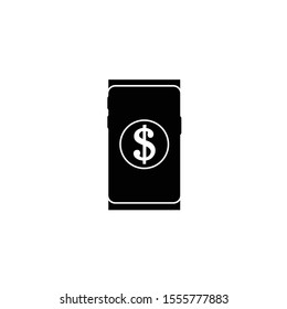 Black Smartphone with dollar symbol icon isolated on white background. Online shopping concept. Financial mobile phone icon. Online payment icon. Vector Illustration