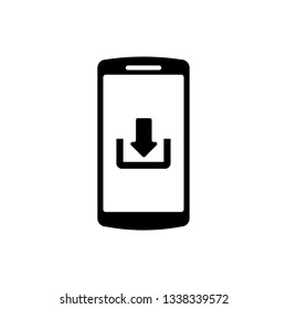 Black Smartphone with download icon isolated on white background. Vector Illustration