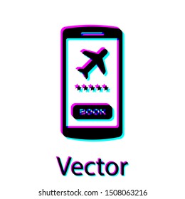 Black Smartphone with electronic boarding pass airline ticket icon isolated on white background. Passenger plane mobile ticket for web and app.  Vector Illustration
