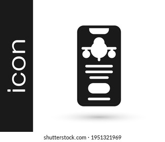 Black Smartphone with electronic boarding pass airline ticket icon isolated on white background. Passenger plane mobile ticket for web and app.  Vector