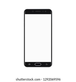 Black smartphone  with empty white screen isolated on white.  Smartphone black color icon. Black color smartphone with empty white screen, vector isolated .