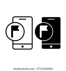 Ícone preto de sinalizador de smartphone representando indicadores de marcação, marcação e notificação móvel para aplicativos e interfaces de dispositivo.