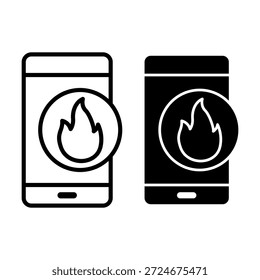 Iconos negros de la llama del smartphone convenientes para los App de la advertencia, las ofertas calientes, los temas de la energía, los indicadores del calor, y los diseños digitales dinámicos.