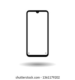 Black smartphone flat design in white background. Mock up of phone with blank screen. Isolated Vector Illustration