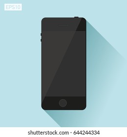 Black smartphone in flat style, phone icon on color background, vector design object 