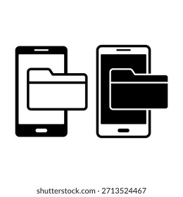 Black smartphone folder icon illustrating storage management, file organization, and mobile document handling for apps and device systems.