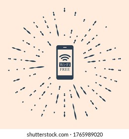 Black Smartphone with free wi-fi wireless connection icon on beige background. Wireless technology, wi-fi connection, wireless network, hotspot concept. Abstract circle random dot. Vector Illustration