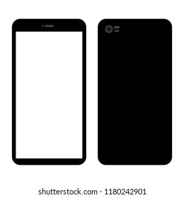 black smartphone front and back with blank white screen for design or text