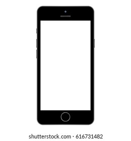 Black smartphone front view with white empty screen on white background . Realistic smartphone vector eps10