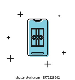 Black Smartphone with gift box on the screen icon isolated on white background. Merry Christmas and Happy New Year.  Vector Illustration